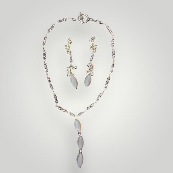 Sterling Silver Necklace & Earrings Set  Quartz Crystal Beads Vintage Handmade - Picture 1 of 11